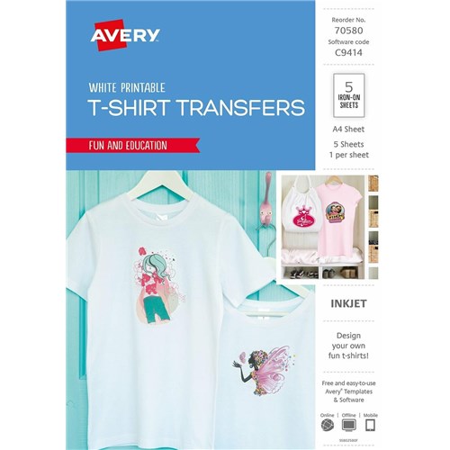 Avery IJ76 T-Shirt Transfers Inspired A4 White T Shirts PK5_2